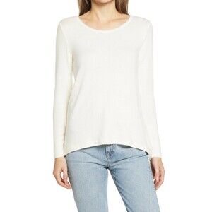 BOBEAU Women's Hacci Lace Cutout Tunic sweater size M in Ivory